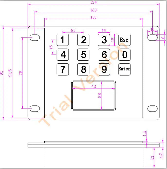 Industrial Stainless Steel IP65 Waterproof 12 Keys Metal Numeric Keypad With Touchpad