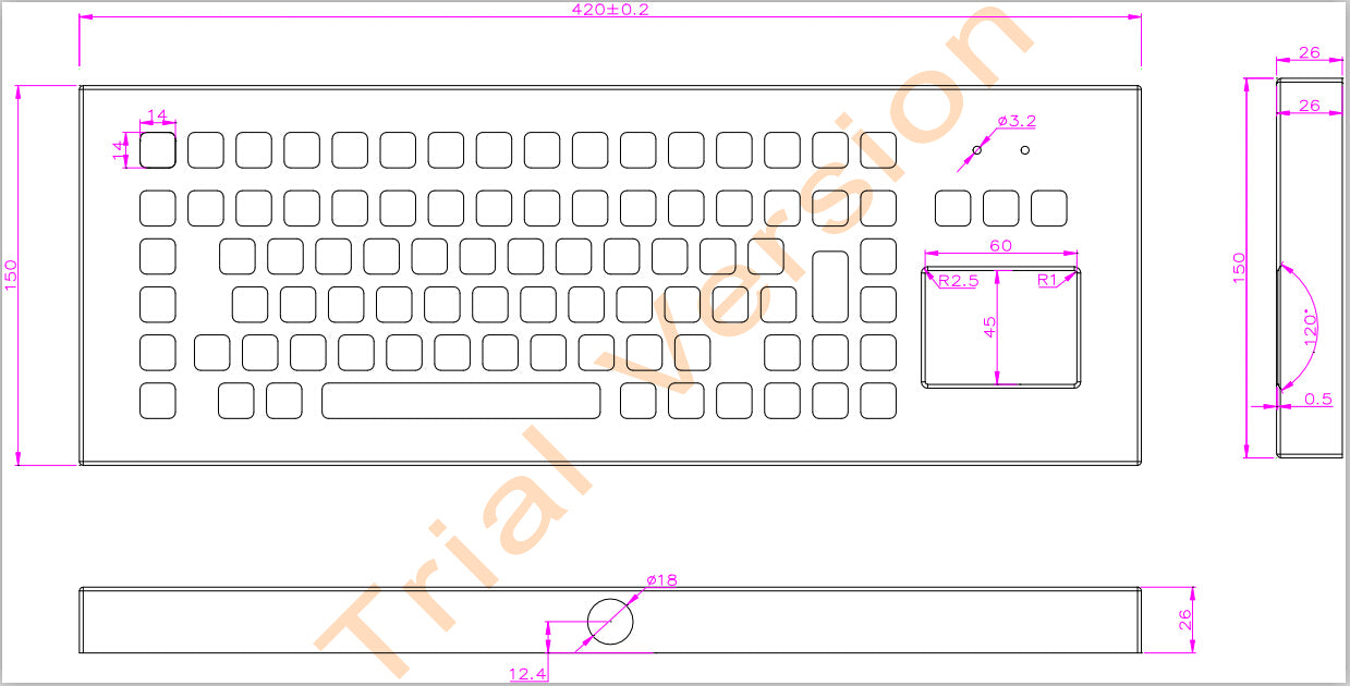 Heavy Duty 89Key Industrial Stainless Steel Integrated Touchpad Desktop Metal Keyboard For Coal Mine And Petrochemical Equipment