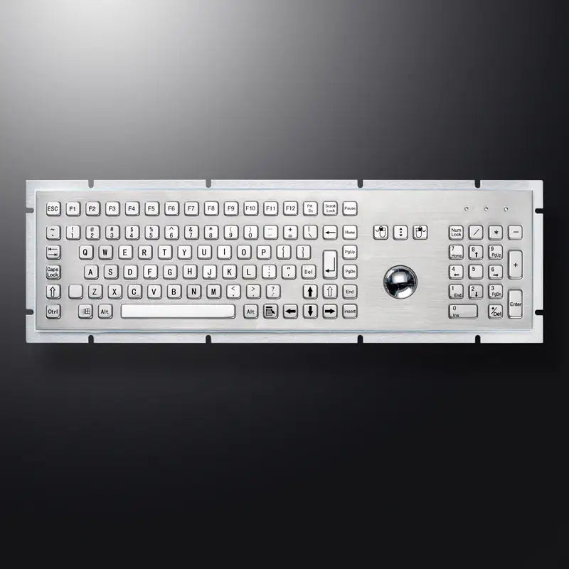 Full Size Industrial Trackball Metal Keyboard With 103 Keys Integrated 38mm Mechanical Ball And Numeric Keypad For Pharmacy