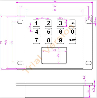 Industrial Stainless Steel IP65 Waterproof 12 Keys Metal Numeric Keypad With Touchpad