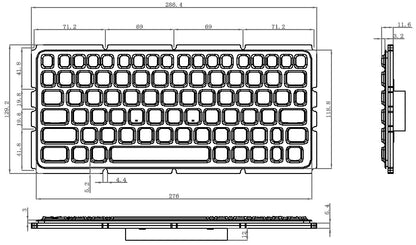 Panel Mount 81 keys IP66 Waterproof Medical Silicone Keyboard With Metal Base