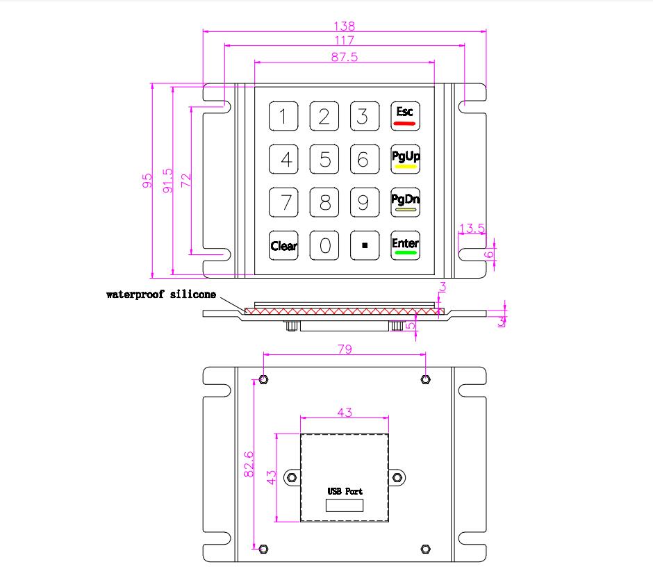 Metal Keypad Vandal Proof Rugged Panel Mount Stainless Steel Keyboard for Kiosk USB Industrial Keyboard With 16 Keys 4x4 Matrix