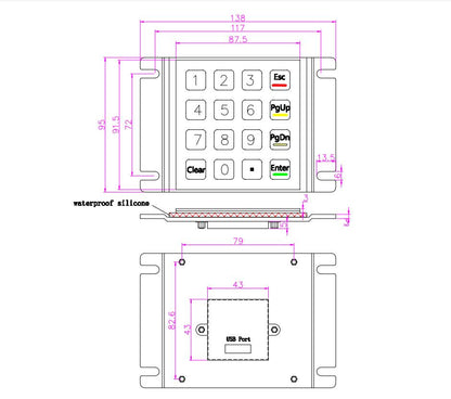 Metal Keypad Vandal Proof Rugged Panel Mount Stainless Steel Keyboard for Kiosk USB Industrial Keyboard With 16 Keys 4x4 Matrix