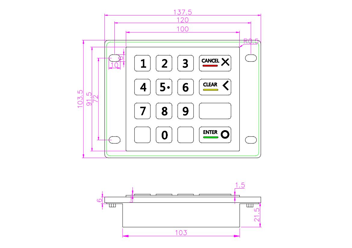 16 Keys Panel Mount Vandal Proof Rugged Metal Keypad With Waterproof Silicone Cover
