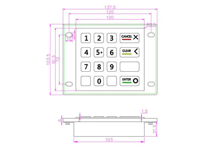 16 Keys Panel Mount Vandal Proof Rugged Metal Keypad With Waterproof Silicone Cover