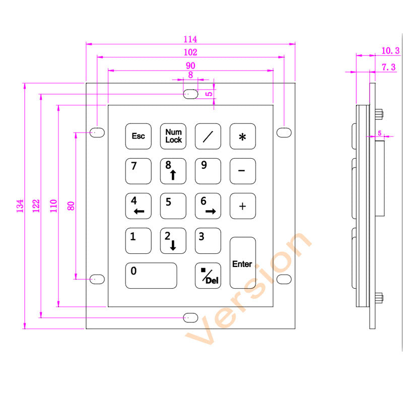 18 Key IP65 Compact Vandal Proof Stainless Steel Industrial Metal Numeric Keypad