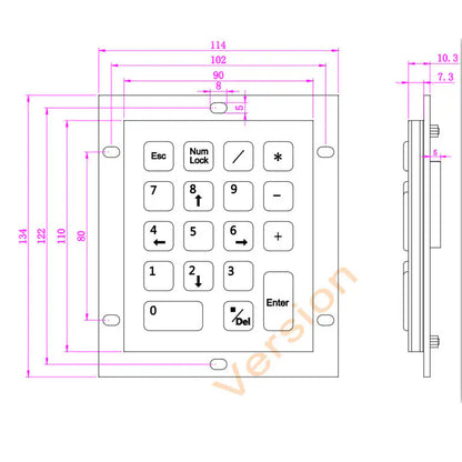 18 Key IP65 Compact Vandal Proof Stainless Steel Industrial Metal Numeric Keypad