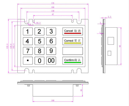 16 Key Button ATM Type Ruggedised IK07 Vandal-Resistant And Stainless Steel Kiosk Waterproof IP54 Metal Numeric Keypad