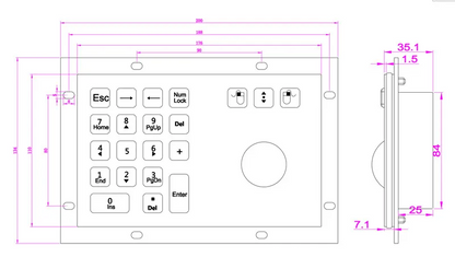 18 Keys Rugged Vandal-Proof Industrial Keyboard Metal Numeric Keypad With Trackball