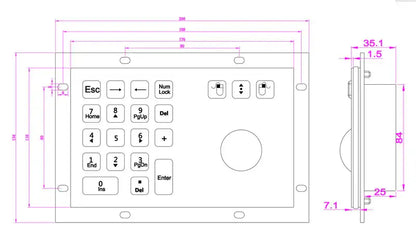 18 Keys Rugged Vandal-Proof Industrial Keyboard Metal Numeric Keypad With Trackball