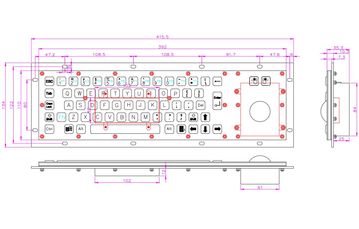 Professional IP65 Vandal Resistant Stainless Steel Metallic Keyboard Waterproof