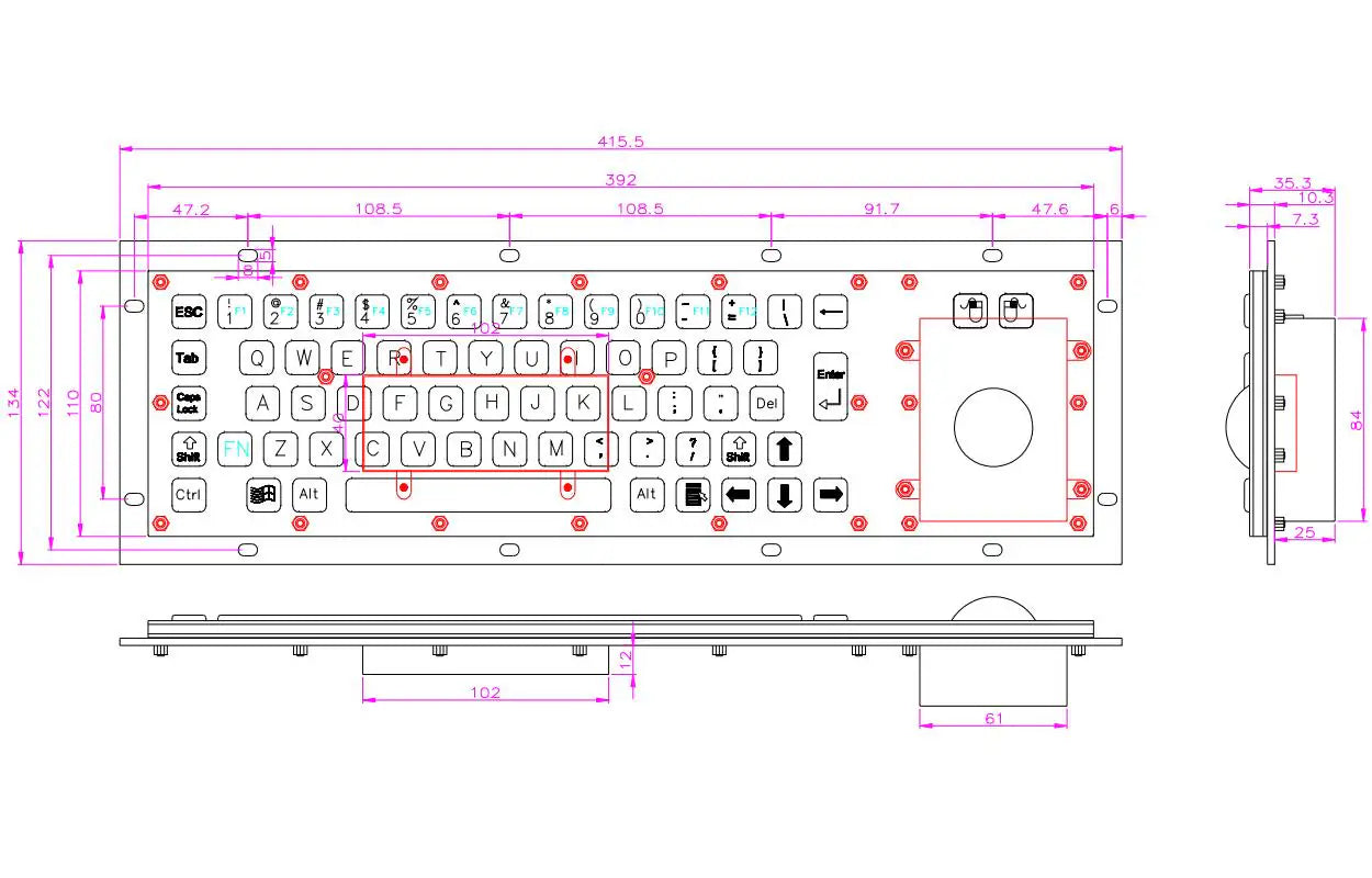Professional IP65 Vandal Resistant Stainless Steel Metallic Keyboard Waterproof
