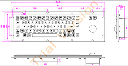 Panel Mount Custom Industrial Waterproof Stainless Steel Metal Keyboard with Trackball Mouse For Information Kiosk