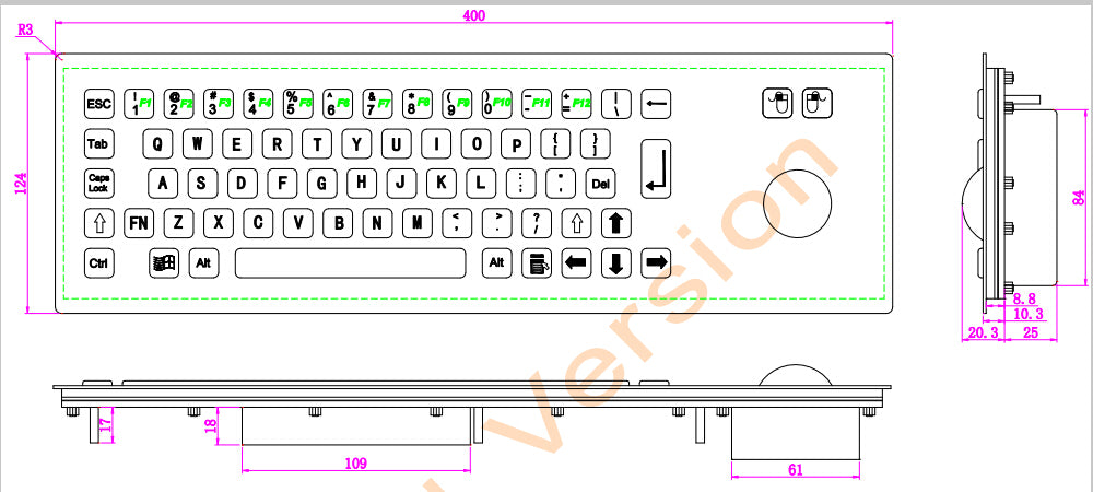 67Keys Panel Mount USB Industrial Stainless Steel Metal Rugged Keyboard With Trackball For Self Service Kiosk Laser Cutting Machine