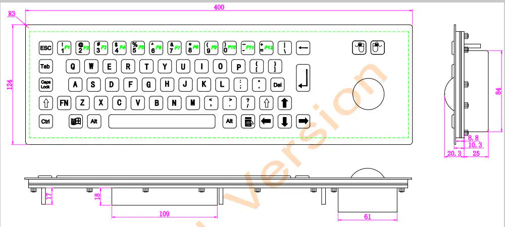 67Keys Panel Mount USB Industrial Stainless Steel Metal Rugged Keyboard With Trackball For Self Service Kiosk Laser Cutting Machine