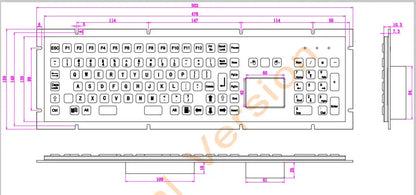 106Keys All-In-One IP65 Full Size Industrial Metal Kiosk Stainless Steel Touchpad Keyboard With Numeric Keypad For Laser Cutting