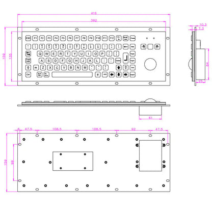 IP65 Metal Industrial Keyboards With Trackball 89 Keys Stainless Steel USB Rugged Keyboard For Self Service Kiosk