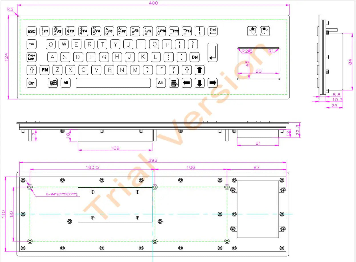 65 Keys IP65 Metal Industrial Stainless Steel USB Kiosk Keyboard With Touchpad For Ticket Vending Machine Control Cabinets