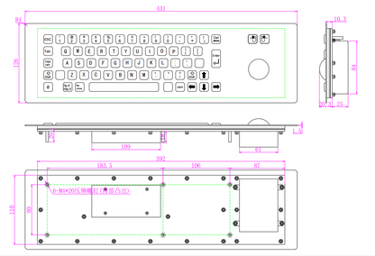 Customized IP65 Waterproof Metal Industrial Stainless Steel Rugged Keyboard With Trackball For CNC Machine