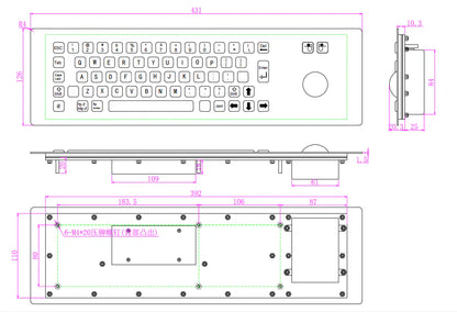 Customized IP65 Waterproof Metal Industrial Stainless Steel Rugged Keyboard With Trackball For CNC Machine
