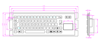 68Keys Compact Embedded IP65 Metal Industrial Stainless Steel Keyboard With Touchpad For Portable UAV ROV Operation Box