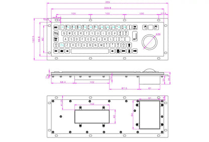 Black Industrial USB Keyboard With Mechanical Trackball Kiosk Metal Keypad