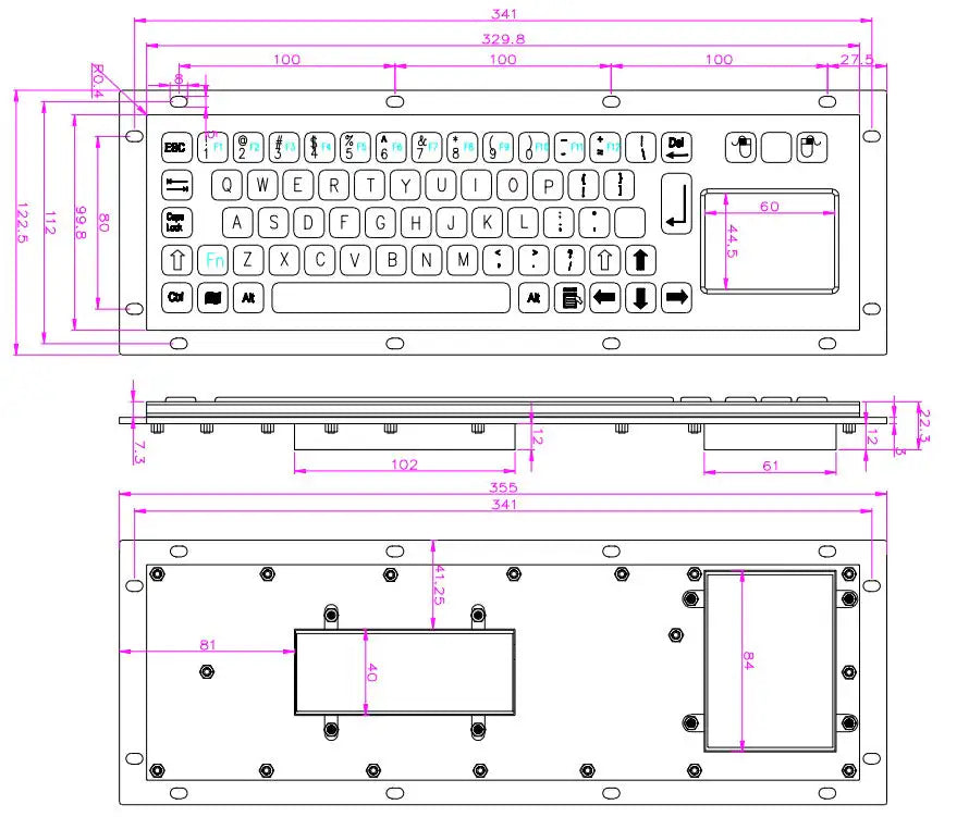 Custom Metal Industrial Touchpad Keyboards Brushed Stainless Steel Keyboard For Kiosks Medical CNC Router Drone console