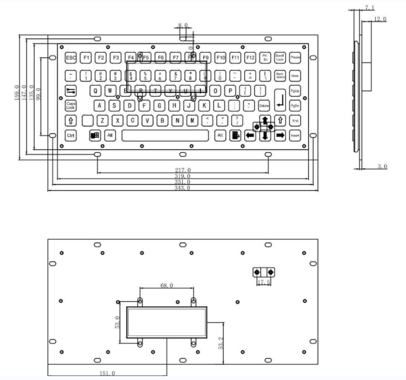86 Keys Rugged Waterproof USB Mini IP65 Stainless Steel Metal Industrial Keyboard For Kiosks CNC Machine