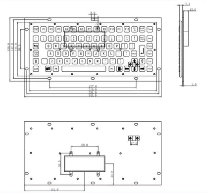 86 Keys Rugged Waterproof USB Mini IP65 Stainless Steel Metal Industrial Keyboard For Kiosks CNC Machine