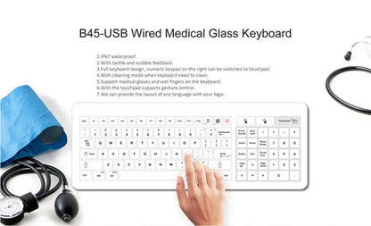 D45 USB Wired Medical Glass Keyboard IP67 Waterproof Touch Pad for Clinic Sickroom Interrogation Room