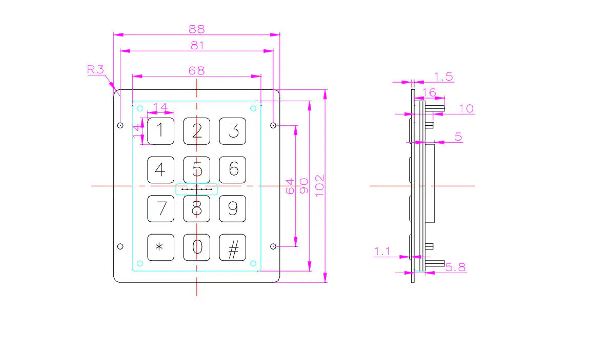 USB Terminal Keyboards Waterproof Backlight Metal Numeric Keypad With 12 Keys For Access Control Parcel Locker