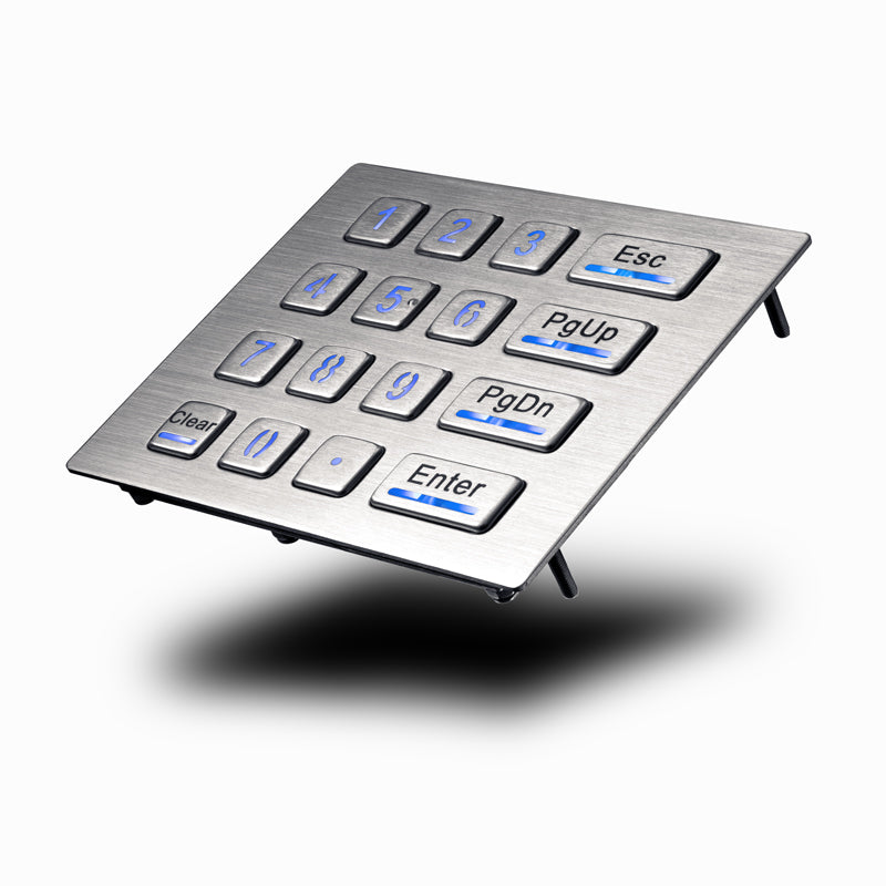 Clavier numérique industriel 4 x 4 en métal, 16 touches, antivandalisme, étanche IP65, rétroéclairage LED, USB