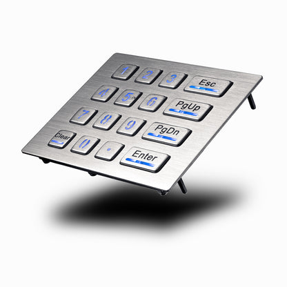 Clavier numérique industriel 4 x 4 en métal, 16 touches, antivandalisme, étanche IP65, rétroéclairage LED, USB