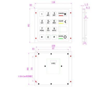 16 Keys Industrial Vandal Proof IP65 Waterproof LED Backlight 4 x 4 USB Numeric Metal Keypad