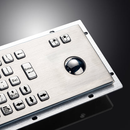 Panel Mount Custom Industrial Waterproof Stainless Steel Metal Keyboard with Trackball Mouse For Information Kiosk