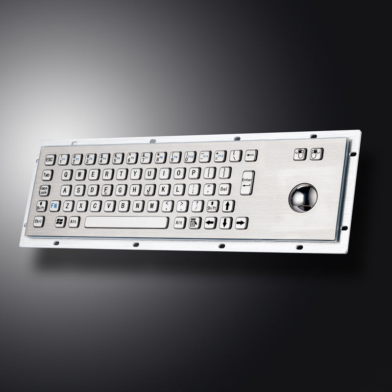 Panel Mount Custom Industrial Waterproof Stainless Steel Metal Keyboard with Trackball Mouse For Information Kiosk