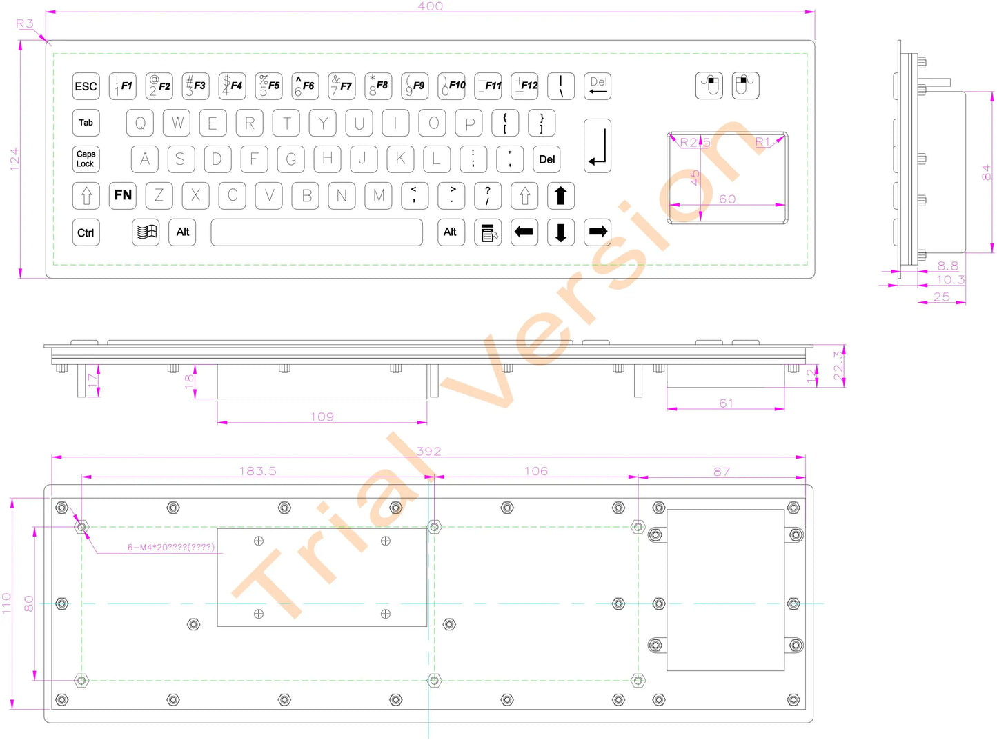 Black IP65 Metal Industrial Stainless Steel USB Keyboard With Touchpad For Ticket Vending Machine Information Kiosk Drone console