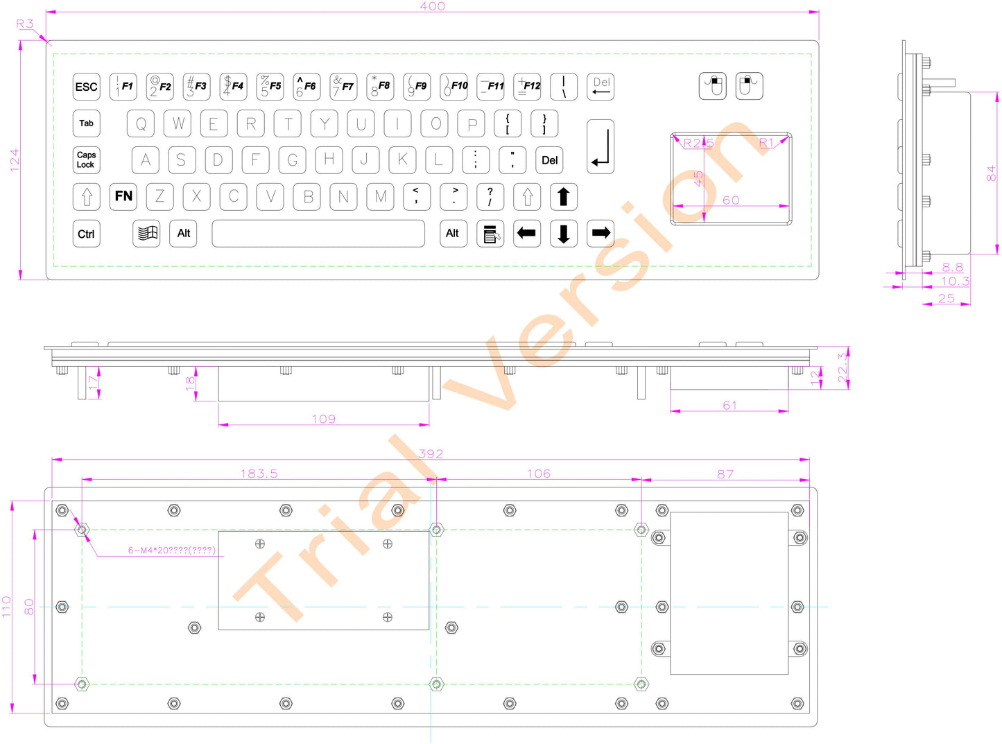 Black IP65 Metal Industrial Stainless Steel USB Keyboard With Touchpad For Ticket Vending Machine Information Kiosk Drone console