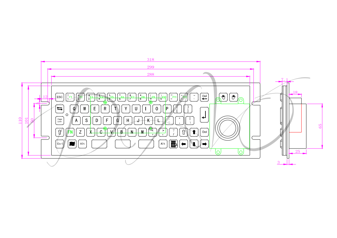 Industrial Kiosk Keypads Custom Vandal Proof Metal Keyboards With Trackball