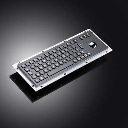Black Industrial USB Keyboard With Mechanical Trackball Kiosk Metal Keypad
