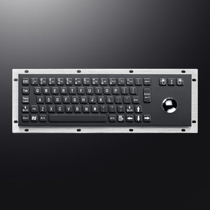 Black Industrial USB Keyboard With Mechanical Trackball Kiosk Metal Keypad