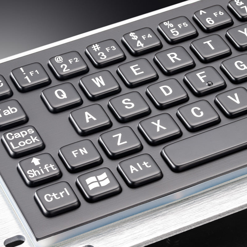 Black Industrial USB Keyboard With Mechanical Trackball Kiosk Metal Keypad