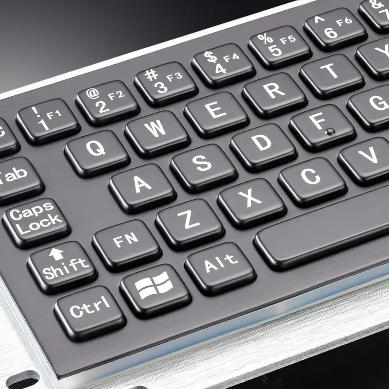 Black Industrial USB Keyboard With Mechanical Trackball Kiosk Metal Keypad