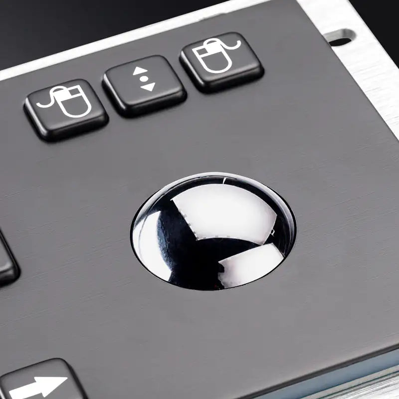 Black Industrial USB Keyboard With Mechanical Trackball Kiosk Metal Keypad