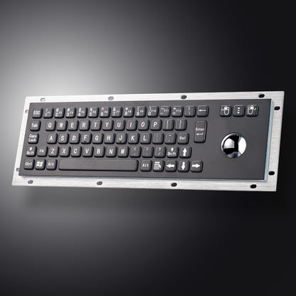 Black Industrial USB Keyboard With Mechanical Trackball Kiosk Metal Keypad