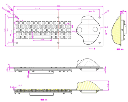 Industrial Keyboard With Ergonomic Trackball Comfortable Plastic Buttons