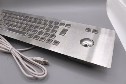 Customized IP65 Waterproof Metal Industrial Stainless Steel Rugged Keyboard With Trackball For CNC Machine