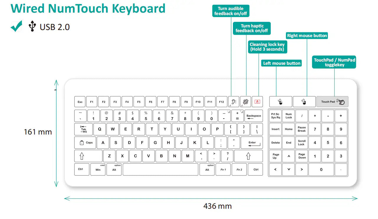 D45 USB Wired Medical Glass Keyboard IP67 Waterproof Touch Pad for Clinic Sickroom Interrogation Room