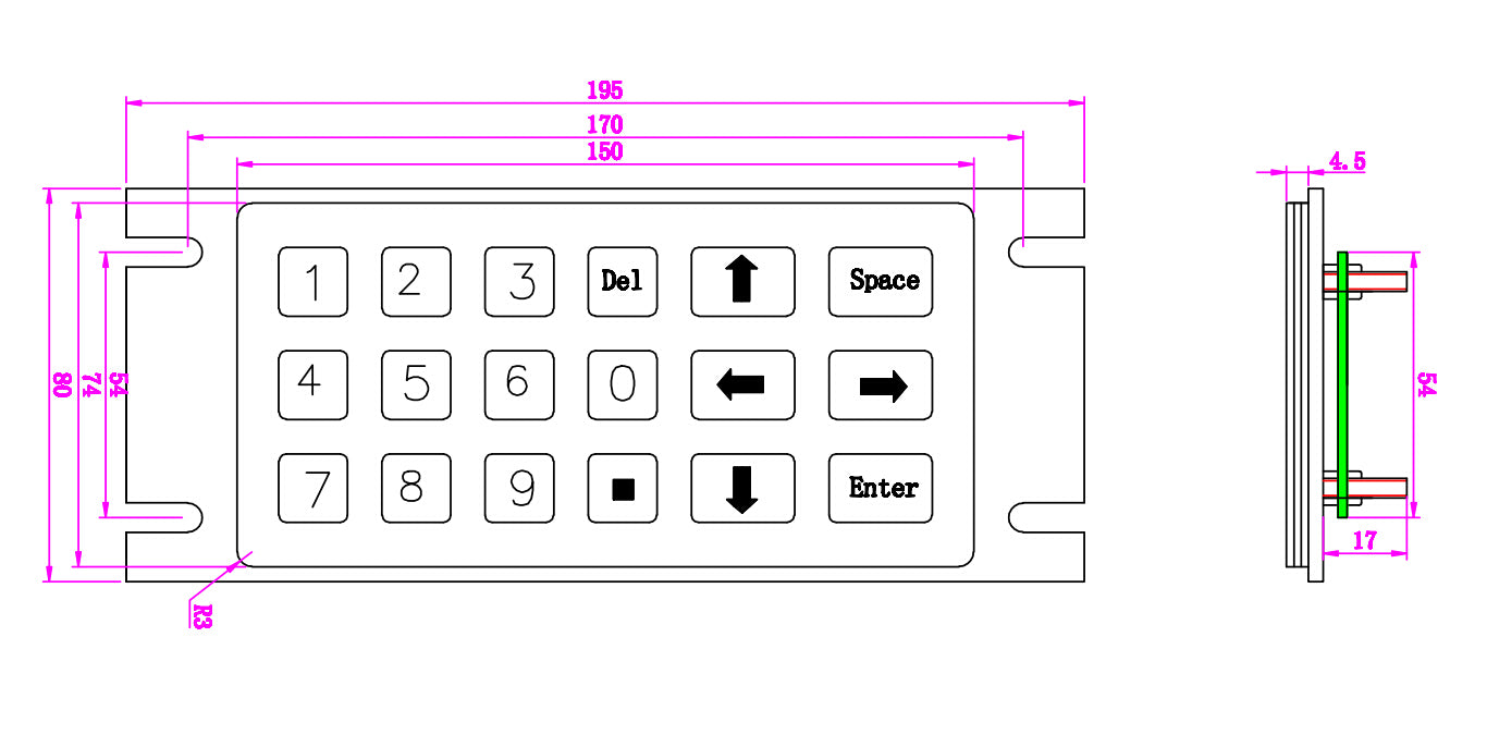 Kiosk Metal Rugged Keyboard With 18 Keys Numberic Vandal Proof 304 Stainless Steel Custom Vending Machine Keypad