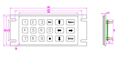 Clavier métallique robuste pour borne interactive, 18 touches numériques, antivandalisme, en acier inoxydable 304, personnalisable pour distributeur automatique.